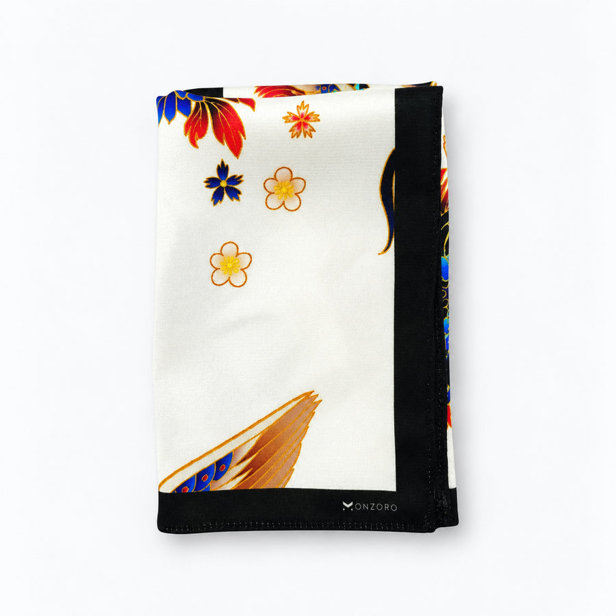 Mandarin Heron White pocket square — folded product.
