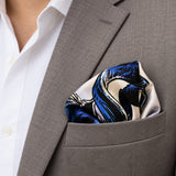 Pakistani Markhor pocket square — light jacket · wearing detail.