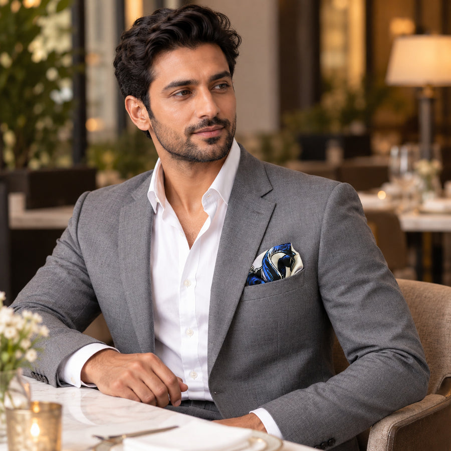 Pakistani Markhor pocket square — restaurant lifestyle.