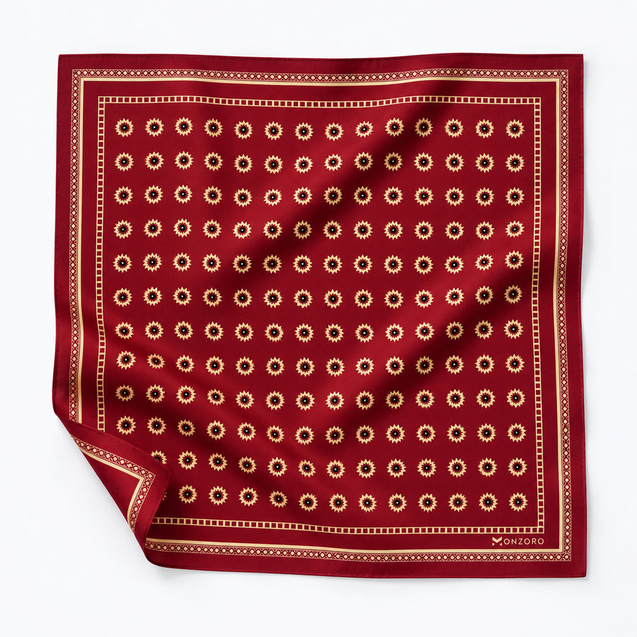 Maroon and Gold Reversible pocket square — unfolded studio detail.