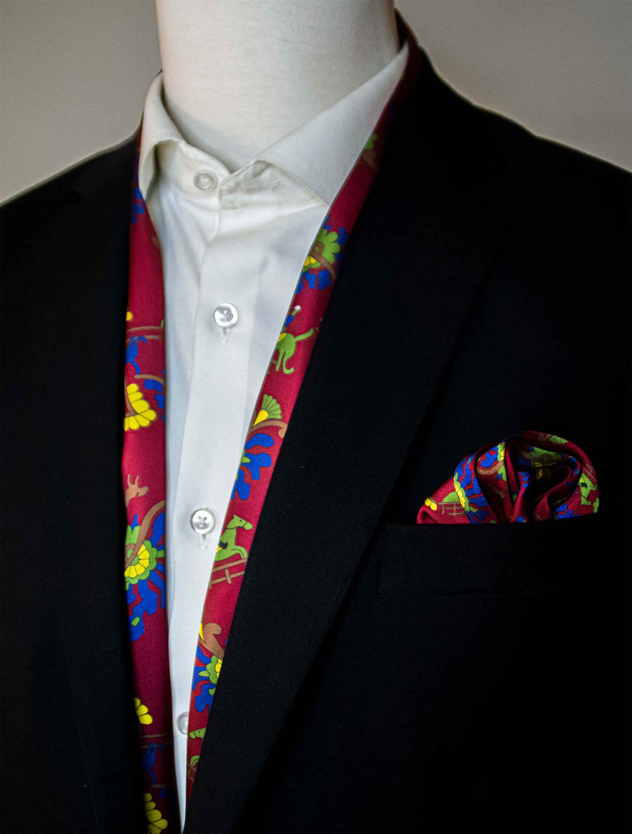 Maroon Paisley & Floral - Silk Scarf & Pocket Square Set - Combo Sets | Monzoro Pakistan
