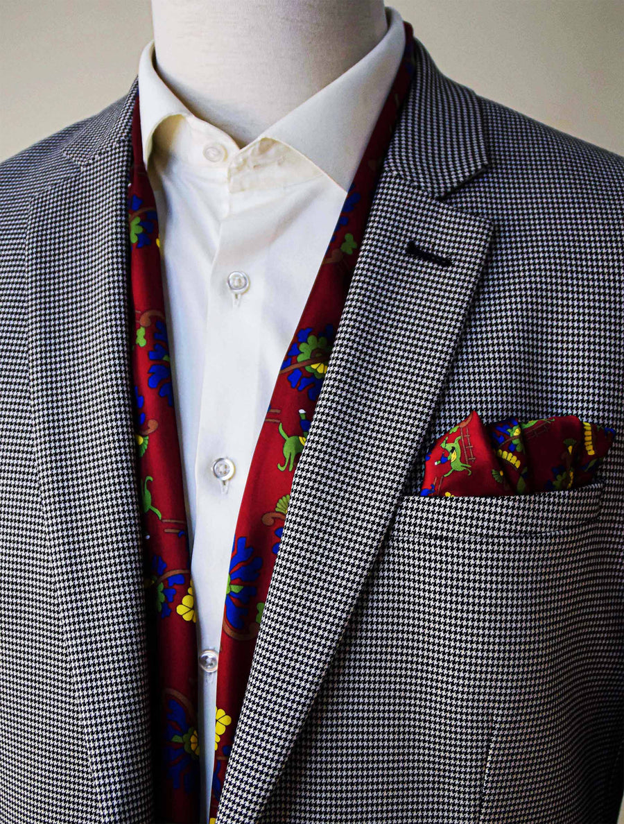 Maroon Paisley & Floral - Silk Scarf & Pocket Square Set - Combo Sets | Monzoro Pakistan