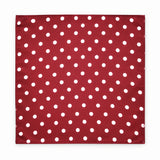 Maroon and White Polka Dots pocket square — full flat product.