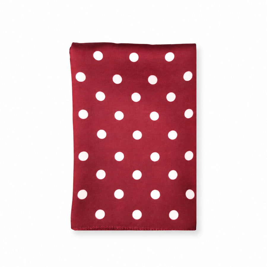 Maroon and White Polka Dots pocket square — folded product.