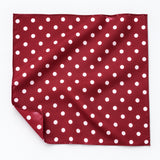 Maroon and White Polka Dots pocket square — unfolded studio detail.