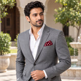 Maroon and White Polka Dots pocket square — outdoor lifestyle.