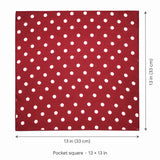 Maroon and White Polka Dots pocket square — size guide.