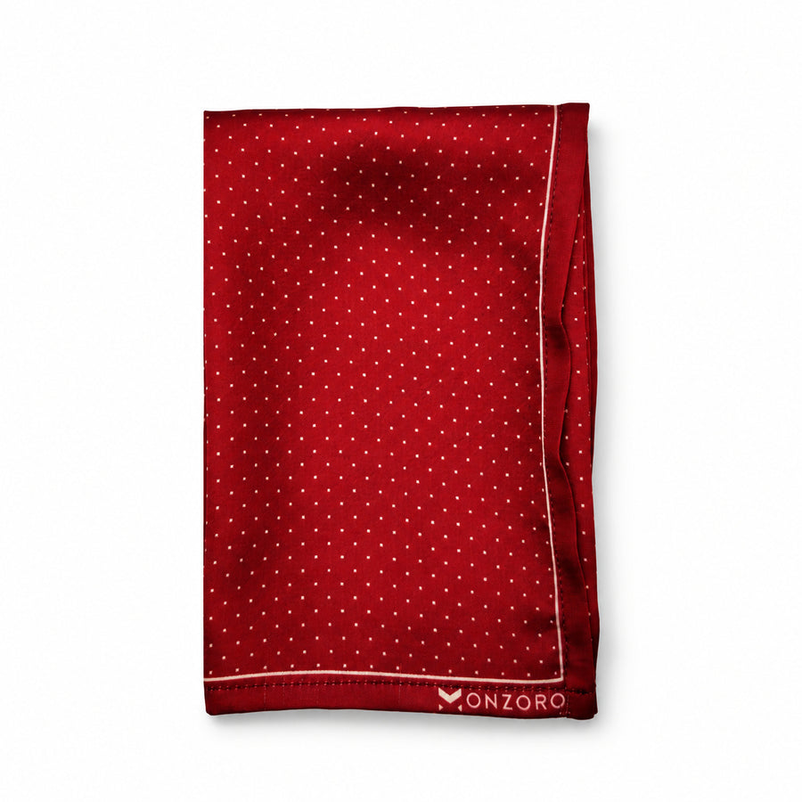 Merlot Mini Polka Dots pocket square — folded product.