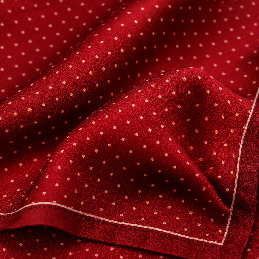 Merlot Mini Polka Dots pocket square — fabric and design close-up.