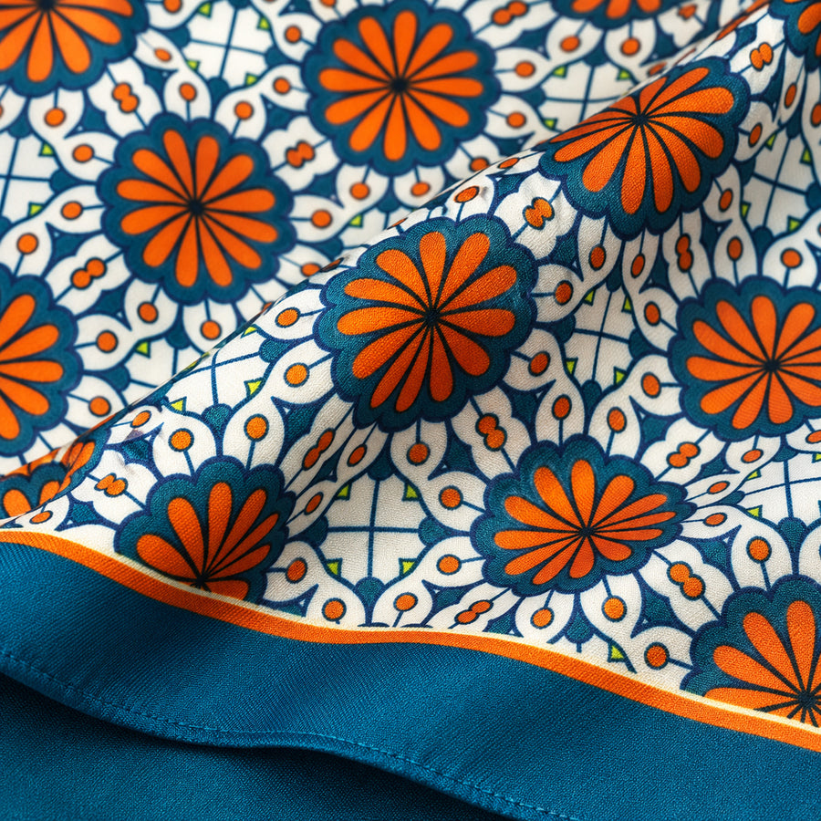 Mexican Floral Loop pocket square — fabric and design close-up.