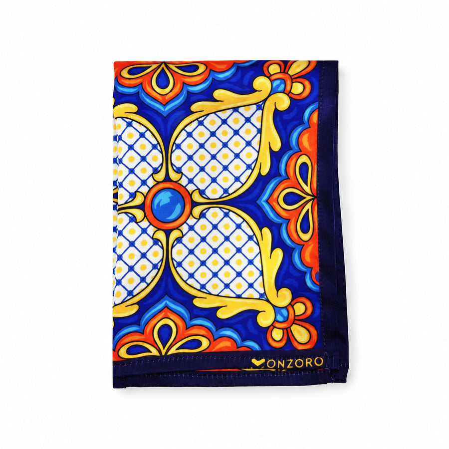 Mexican Talavera pocket square — folded product.