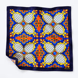 Mexican Talavera pocket square — unfolded studio detail.