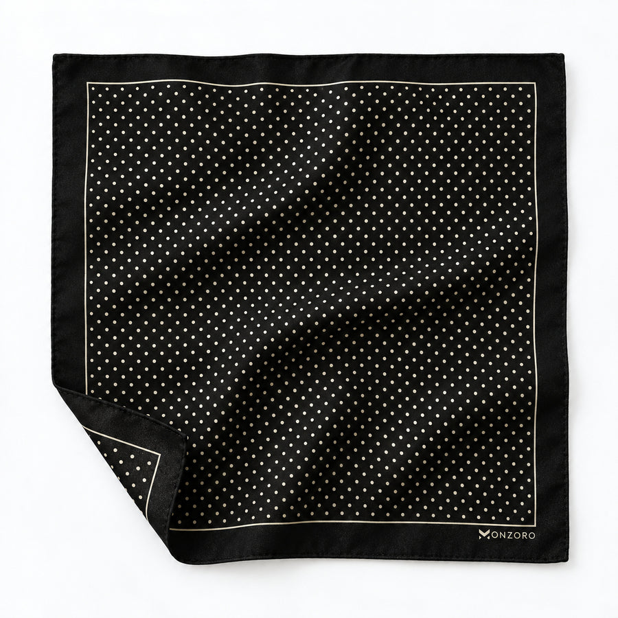 Mini Point Black pocket square — unfolded studio detail.