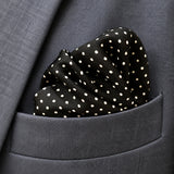 Mini Point Black pocket square — close-up wearing detail.