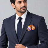 Mixed Pattern pocket square — formal model · navy and tie.