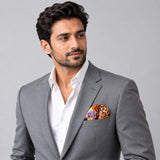 Mixed Pattern pocket square — model · light grey and open collar.