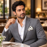 Modern Floral pocket square — restaurant lifestyle.