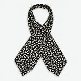 Black and White Leopard Silk Ascot — Crossed full-length layout