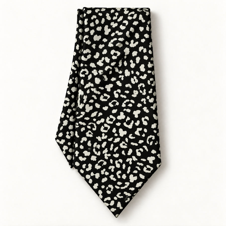 Black and White Leopard Silk Ascot — Long folded presentation