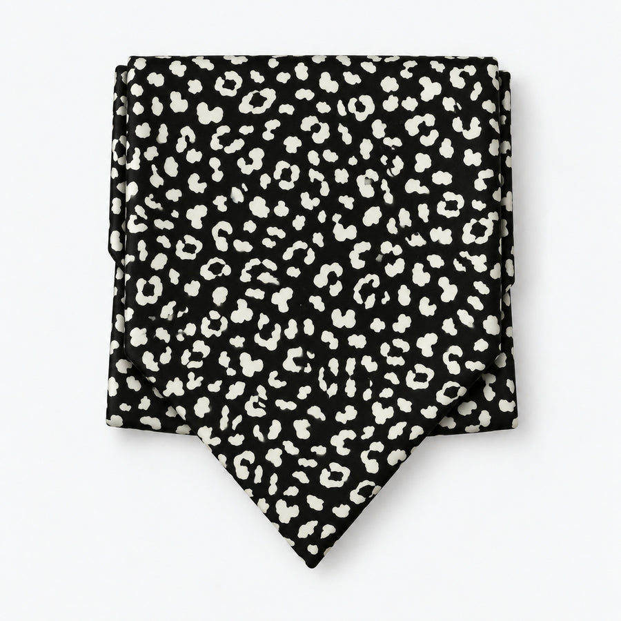 Black and White Leopard Silk Ascot — Compact folded display