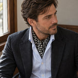 Black and White Leopard Silk Ascot — Window light portrait