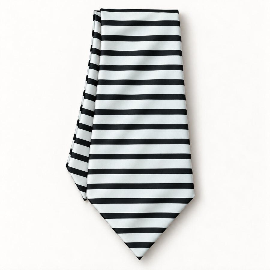 Black & White Stripes Silk Ascot — Long folded presentation