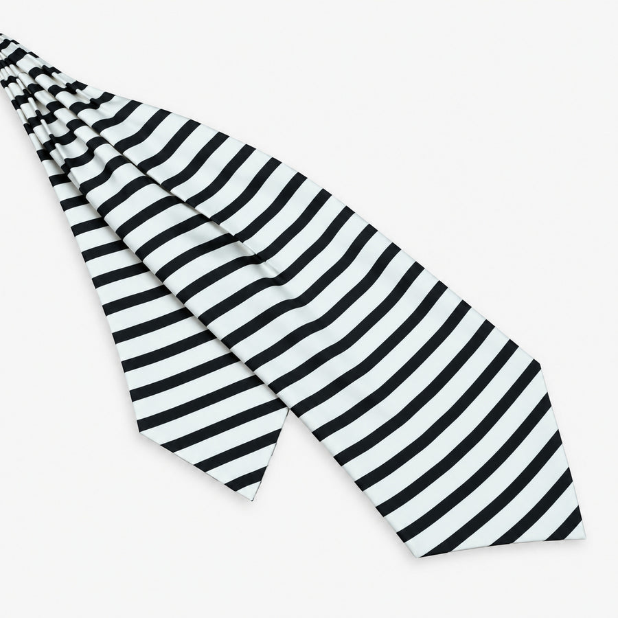 Black & White Stripes Silk Ascot — Diagonal blade display
