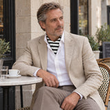 Black & White Stripes Silk Ascot — Beige · café editorial