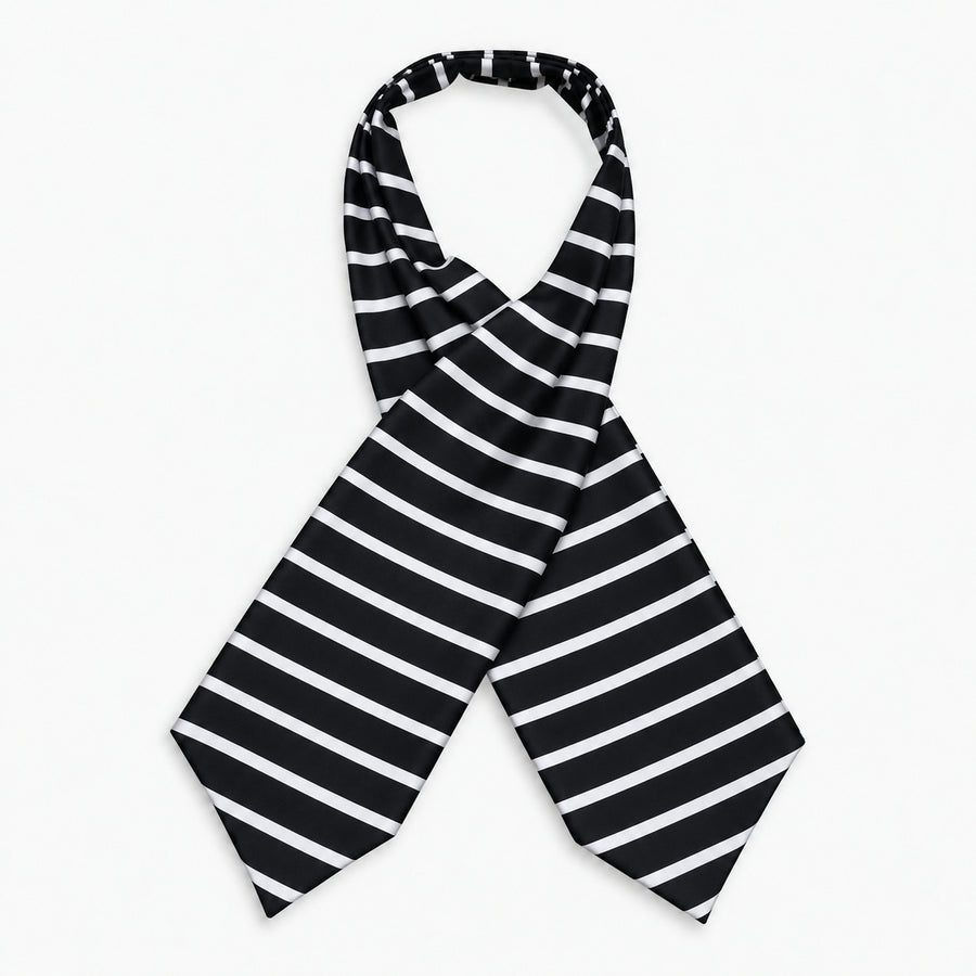 Black with White Silk Men Ascot — Crossed full-length layout