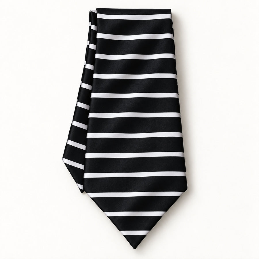 Black with White Silk Men Ascot — Long folded presentation
