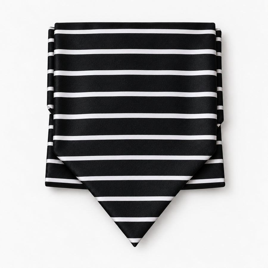 Black with White Silk Men Ascot — Compact folded display