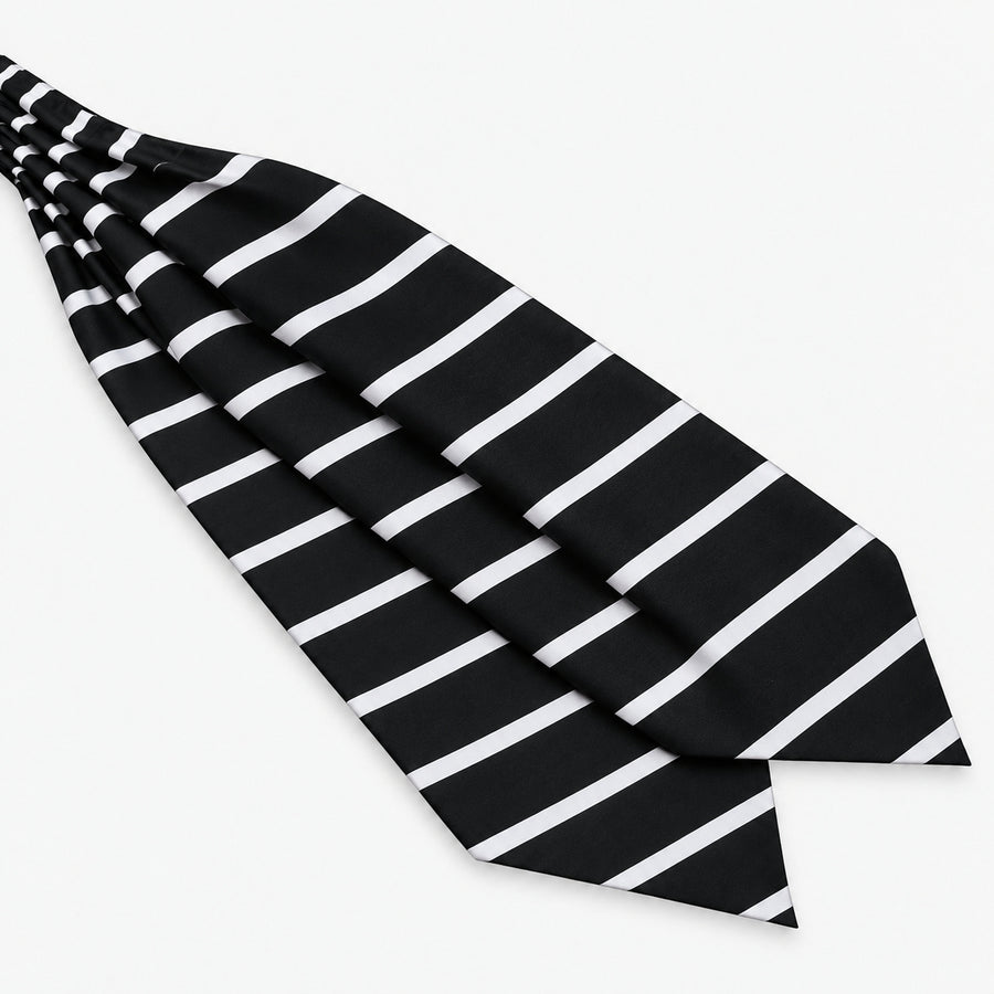 Black with White Silk Men Ascot — Diagonal blade display