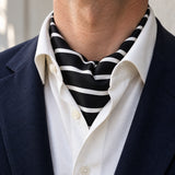 Black with White Silk Men Ascot — Navy · soft knot detail