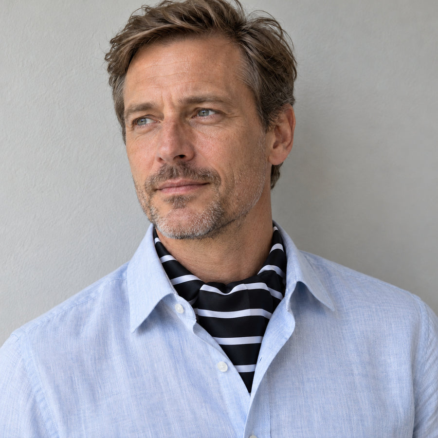Black with White Silk Men Ascot — Shirt-only portrait