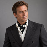 Circle Time Silk Ascot — Charcoal · studio portrait