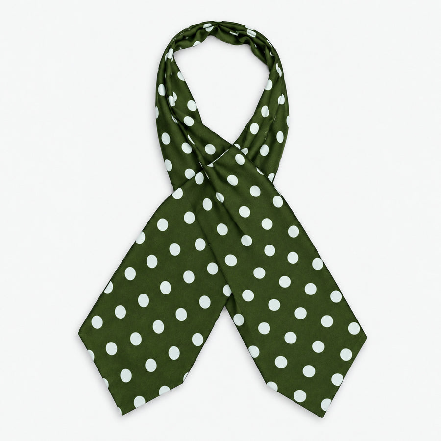 Forest Polka Silk Ascot — Crossed full-length layout