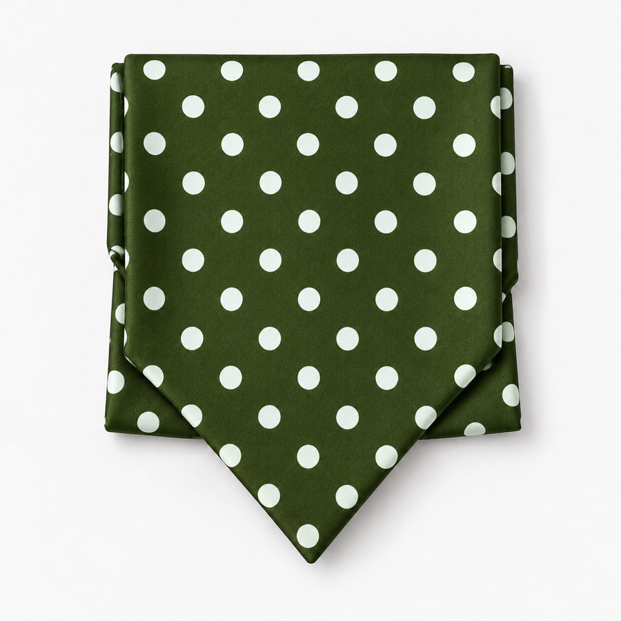 Forest Polka Silk Ascot — Compact folded display