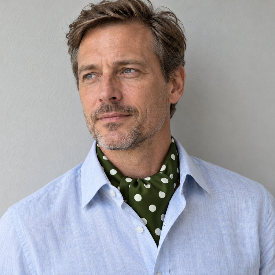 Forest Polka Silk Ascot — Shirt-only portrait