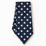 Navy Polka Silk Ascot — Long folded presentation