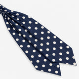 Navy Polka Silk Ascot — Diagonal blade display