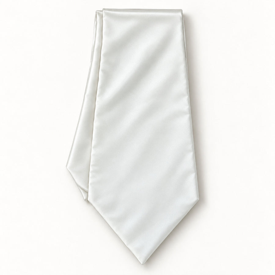 Pearl White Paradigm Silk Ascot — Long folded presentation