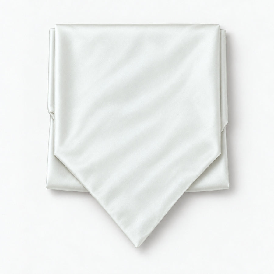 Pearl White Paradigm Silk Ascot — Compact folded display