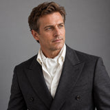 Pearl White Paradigm Silk Ascot — Charcoal · studio portrait
