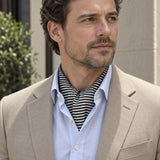 Retro Run Silk Ascot — Beige · open collar detail