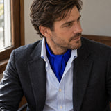 Royal Blue Silk Men Ascot — Window light portrait