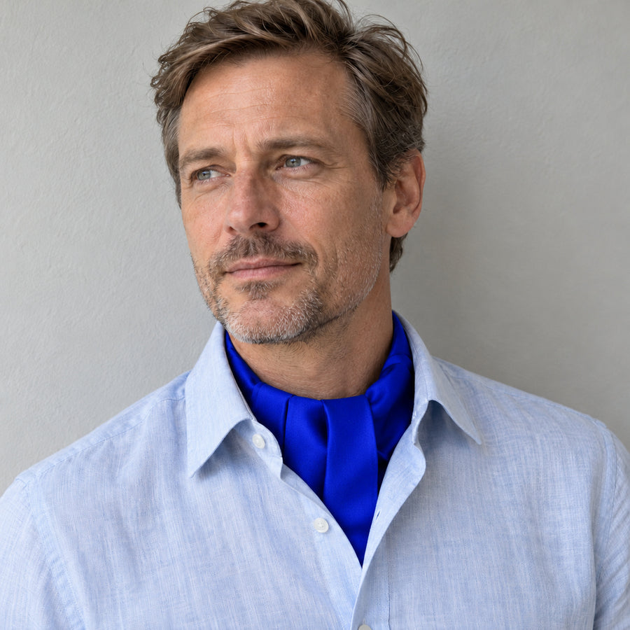 Royal Blue Silk Men Ascot — Shirt-only portrait