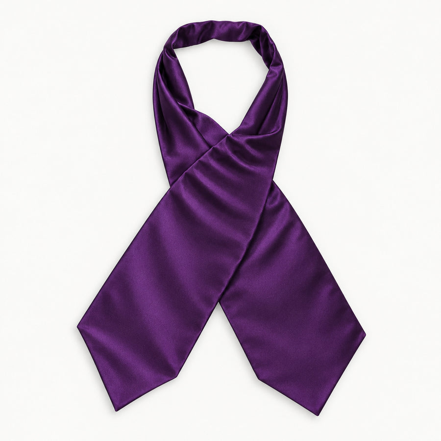 Royal Purple Men Silk Ascot — Crossed full-length layout