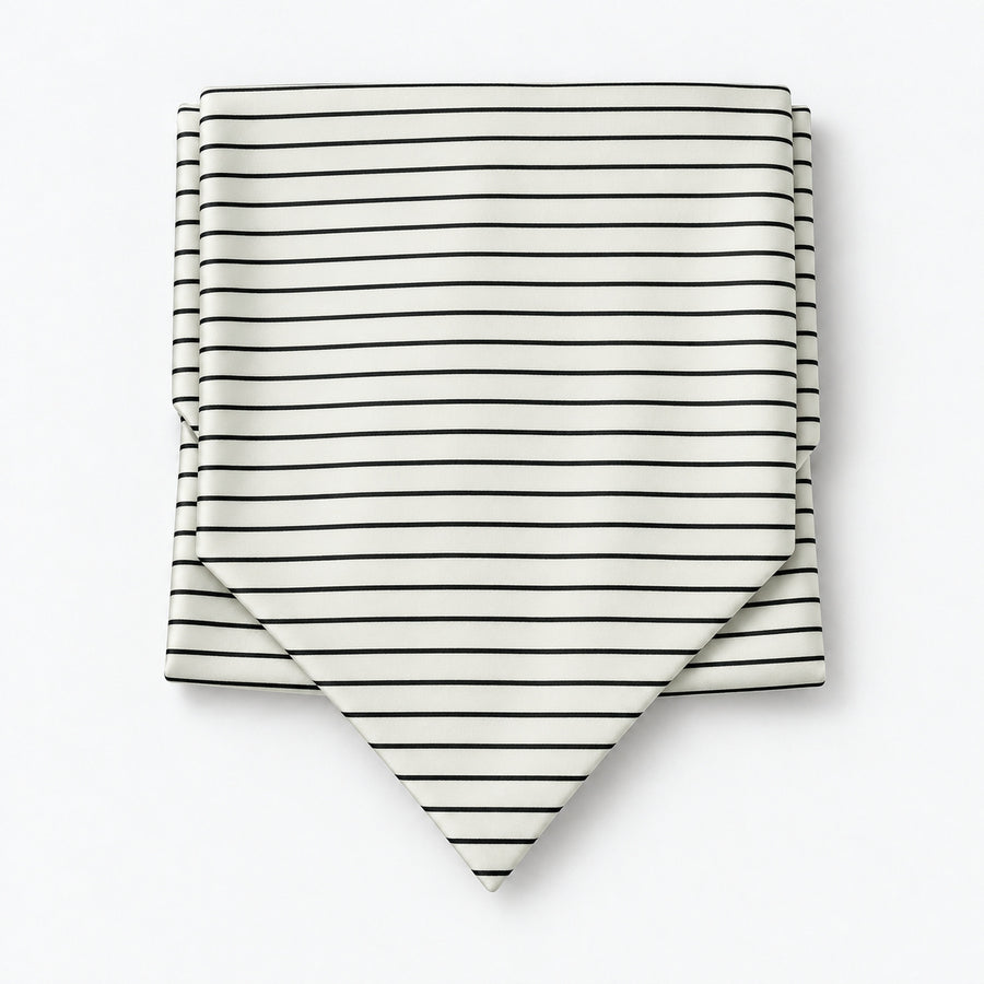 Sleek Black & White Stripes Silk Ascot — Compact folded display