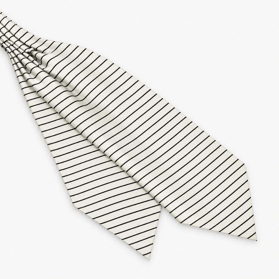 Sleek Black & White Stripes Silk Ascot — Diagonal blade display