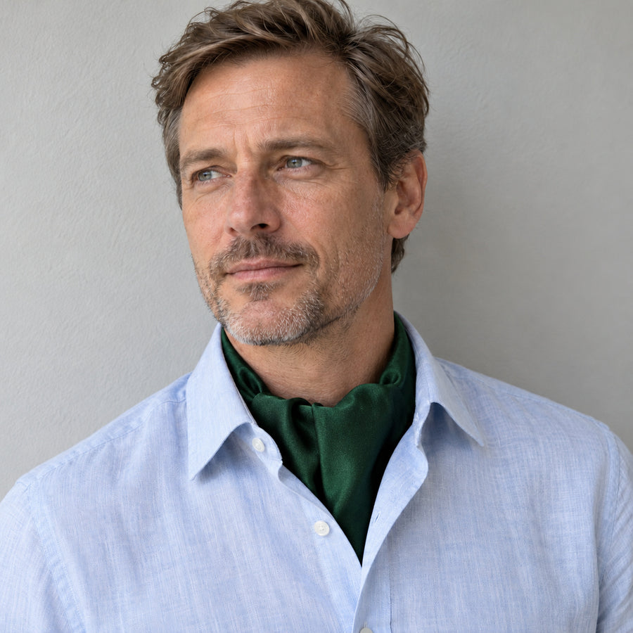 Deep Green Silk Men's Ascot — Shirt-only portrait